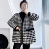 Jaquetas femininas moda primavera manga longa houndstooth curto jaqueta feminina plus size solto único breasted xadrez tweed vintage tecer casaco