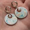 Dangle Earrings Fashion Enamel Colorful Painting Flower For Women Sweet Pearl Jewelry Metal Peacock Tail Color Hanging Ladies'