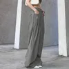 Women's Pants Shirring Casual Wide Leg Women High Waist Street Basic Loose Sweat Trousers Korean Retro Gray Office Lady