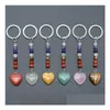 Porte-clés Longes Amour Coeur Pierre Porte-clés 7 Couleurs Chakra Perles Chaînes Charmes Porte-clés Guérison Cristal Porte-clés Pour Femmes Hommes D Dhykt