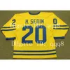 Vintage 2002 Team Sweden Jerseys 30 Lundqvist 13 Mats Sundin 21 Peter Forsberg 11 Daniel Alfredsson 22 Henrik Sedin Custom Hockey Rzadki