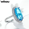 Med sidogenar Wostu Luxury Blue Stone Heart of Lake Big Rings for Women Zircon Wedding Engagement Ring Fashion Party Jewelry Gift ZBFR203