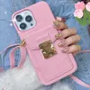 Top Fashion Imprint Letter Flower Phone Case for IPhone 14 14pro 13 13pro 12 12pro 11 Pro Max Retro Lock Door Trendy Card Slot Holder Pocket Cases Cover with Strap