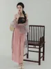 Sukienki robocze 2023 Style chiński bajka Hanfu 3-częściowy garnitur wiosny i letni szal Perspective wycieraj klatka piersiowa różowa długa spódnica elegancka elegancka impreza