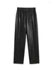 Women's Pants Faux Leather Trousers For Women Straight Sweatpants Autumn Casual Wide Leg Joggers Black High Waist PU 2023