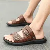 Sandalen für Herren, Sommer, Schnalle und Hausschuhe, Leder, für Erwachsene, Strandschuhe mit dicken Sohlen, rutschfest, offene Spitze