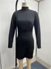 カジュアルドレスサテンドレス女性のための秋の冬2023セクシーなバックレスの弓弓ハイネックヒップラップオフィスレディーパーティー