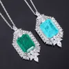 EYIKA Sterling Sier Emerald Paraiba Tourmaline Created Fusion Crystal Gemstone Pendant Necklace Fine Jewelry