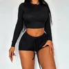 Women's Tracksuits 2023 Autumn Tight Navel-Baring Long-Sleeved Tops High Waist Hip Covering Shorts Set