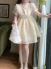 Spetsar ruffles kawaii puff hylsa mini klänningar girly vestidos sommar söt stil prinsessa lolita klänning kvinnor elegant