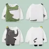 T-shirty 27Kids Boys Children's T-shirts Autumn Cartoon Elephant Wzory dla dzieci koszule swobodne załoga na długi rękaw ubrania dla niemowląt 230422