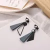 Dangle Earrings Japanese Wooden Haze Blue Cool Wind Face Thin Asymmetric Black S925 Silver Needle Without Hole Ear Clip