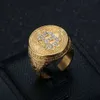 Nouveau Bague Hip Hop Hip Hop en acier titane plaqué sous vide diamant incrusté Bitcoin bague pour hommes