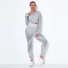 Yoga Outfit Seamless Suit for Fitnes Tracksuit 2023 Long Sleeve Top Gym Set Women Sportswear Push Up Activewear Sets Mesh Khaki 231121