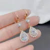 Boucles d'oreilles créoles Super Flash Zircon goutte d'eau cristal exquis titane pour les filles coeur cerceaux