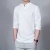 QNPQYX New Men's Short-sleeved Tops and T-shirts Fashion Standing Collar Long-sleeved Slim Bottoming Linen Polo Shirt Casual Business