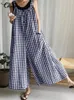 Damen Jumpsuits Strampler Celmia Sommer Mode Frauen Vintage Plaid Lange Overalls Breites Bein Hose Ärmellos Beiläufig Lose Playsuits Bohemian Overalls 230422