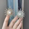 Simple Shiny Sun flower Brooches For Women Luxury Big Pearl Rhinestone Brooch Pins Jewelry Dress Suit Accessories Wedding Gifts