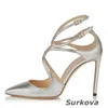 Sandals Simple High-Heeled Shoes Thin Heel Pointed Toe Cross Strap Back Wrap Banquet Party Fashion Solid Women Summer