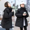 Women's Trench Coats Down Cotton Jacket Mid Length 2023 Off-season Fashion Hooded Drawstring Waist Pocket Winter Coat