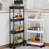 Bathroom Shelves 1/3/4 Layer Movable Storage Rack Kitchen Bathroom Slim Slide Organizers Stand Shelf Gap Tower Assemble Wheels Space Saving Tools 230422