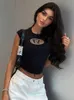 Womens TShirt Y2k Top Shirts for Women Fashion Street Spice Girl Slim Show Chest D Embroidery Crop Short Open Umbilical Versatile 230421