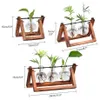 WITUSE Plant pot Flower pot pans Vintage Wood Stand Clear Mini Bulb Vase Glass Planter For Home Wedding Decor 210712341N