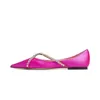 Beroemde dames balletsandalen GENEVI FLAT Italië Perfecte puntige neus Kruiskristal Enkelbandje Verfraaid Fuchsia Satijn Designer Ballerina's Danssandalen Box EU 35-43