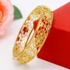 Brazalete para mujer, pulsera abierta con huecos de Dubái, Color dorado Real de 18k, moda para mujer, fiesta de boda, joyería nupcial, regalo de diámetro 70mm