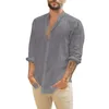 Men's Casual Shirts Plus Linen Summer Sale Style Color Cotton Beach Size Solid Collar Stand-up Long-sleeved