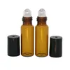 3 ml 5 ml Amber Glass Roll On Bottle Travel Essential Oil Parfymflaska med rostfritt stålbollar OAMXM