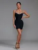 Robes décontractées Robe de bandage noire Femmes Party Bodycon Embelli Sexy Spaghetti Strap Soirée Anniversaire Club Tenues Été