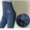 Kvinnors jeans stora plus size mager hög midja kvinna smal sexig svartblå damer vintage denim kvinnor byxor streetwear byxor