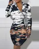 Casual Dresses Spring and Winter Tie Dye Print Zip Detail Long Sleeve Bodycon Dress Women's Elegant