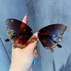 Óculos de sol ins luxo diamante borboleta mulheres marca vintage sem aro oversized óculos de sol senhoras óculos gafas de sol uv400