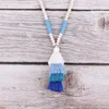 Pendant Necklaces Polymer Clay Beads Wood Chains BOHO Silk Tassel For Women