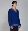 Autumn and Winter New Knitwear Sweater Men and Women Hippocampus Hair V-Neck Stripe Pattern Long Sleeve Sweaters