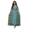 Ethnic Clothing Muslim Set Abaya For Women Chiffon Sundress Embroider Coat Kaftan Dubai Long Sleeve Evening Dress Modest 2 Piece