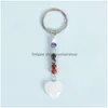 Keychains & Lanyards Natural Stone Keychain 7 Colors Chakra Beads Heart Shape Key Holder Mineral Ring Jewelry Bk Drop Delivery Fashion Dh8Fd