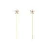 Dangle Earrings 925 Sterling Silver Long Tassel Ear Line Sparkling Exquisite Zircon Flowers Drop For Women Fashion Jewelry