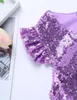 Weste Kinder Mädchen Glänzende Pailletten Meerjungfrau Crop Top Kurze Flatterärmel Schößchen Top Rüschensaum Glitzernde Tank Sommerweste für Karnevalsparty 230422