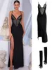 Abiti casual Abito maxi aderente Abiti lunghi neri sexy da sera Abiti da festa per gli invitati al matrimonio Abiti estivi in pizzo nero con scollo a V profondo per le donne 230421