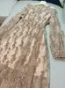 2023 Summer Nude Pink Ribbon Tie Bow Sequins Dress Long Sleeve V-Neck Long Maxi Casual Dresses O3A1923-212