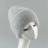 BeanieSkull Caps Luxury Real Rabbit Fur Beanie Sombrero de invierno Moda Casual Knit Bonnet Soft Warm Skullies Cap 230421