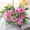 Dekorativa blommor dröm Rose Artificial Flower Bouquet 26 cm Längd 4 huvuden Silk Fake For Wedding Ceremony Home Decor Party Vase