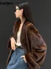 Women's Fur Faux Fur Lautaro Winter Long Vintage Elegant Luxury Chic Thick Warm Soft Brown Fluffy Faux Mink Fur Coat Women V Neck Furry Overcoat 231121