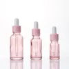 Frasco conta-gotas de vidro rosa claro, 5ml 10ml 20ml 30ml 50ml 100ml soro óleo essencial frascos de perfume com pipeta reagente gfcxp