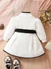 Down Coat Baby Girls Fashion Autumn and Winter Thermal Belted Dress Set Princess Classic Black White Color Contrast Cardigan 231122