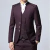 Men's Suits Single Costume Stand Up Collar Suit 3 Piece Set Wedding Party Dress Plus Size Blazer Coat Pants Vest Black Blue Red