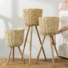 Florero de piso, soporte para plantas, soporte para macetas de cestería, estante en maceta, decoración rústica T200104193g